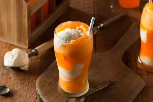 Orange Soda Creamsicle Ice Cream Float with a Straw